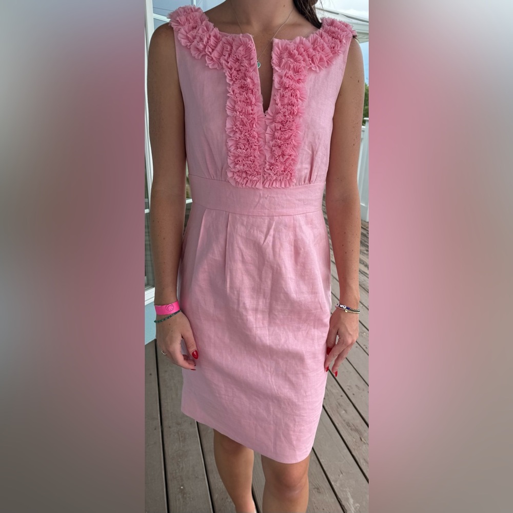 Taylor Pink sleeveless ruffle neck dress. Size 2